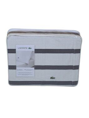 Lacoste King 4 Piece Cotton Percale Sheet Set Archive Phantom Stripe Black White